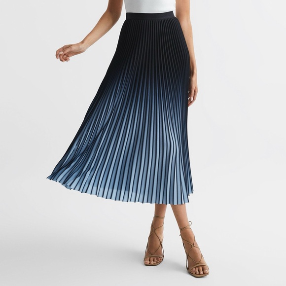Anthropologie Seen Worn Kept blue/pink hombre accordion pleated long midi EUC 12 - Picture 1 of 9
